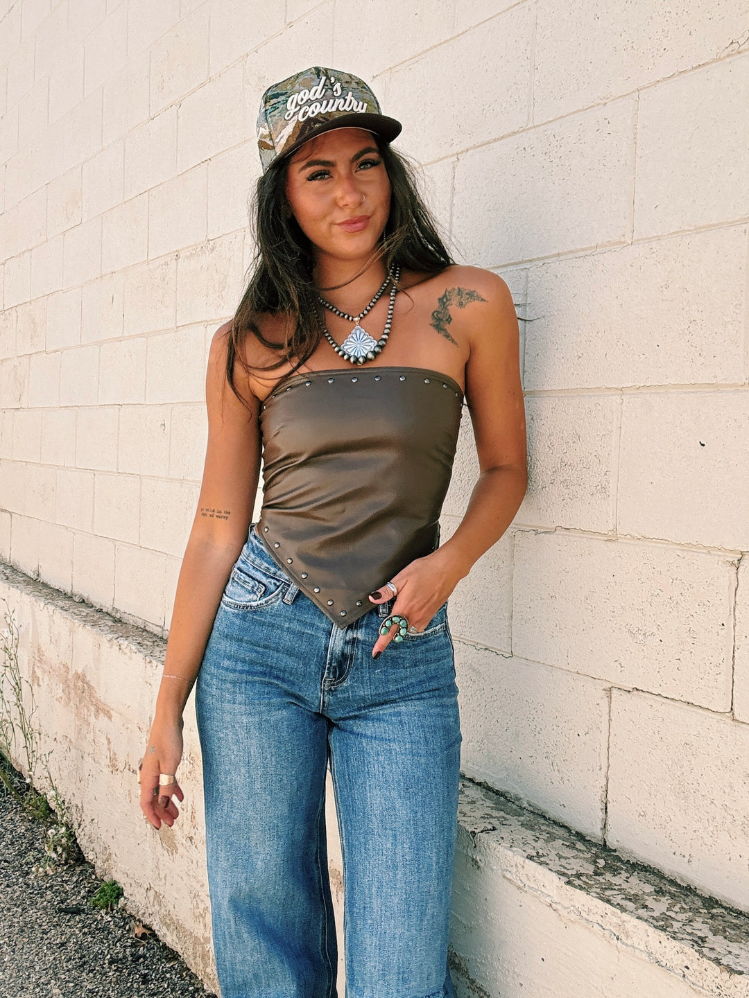 Midnight Rebel Studded Strapless Top