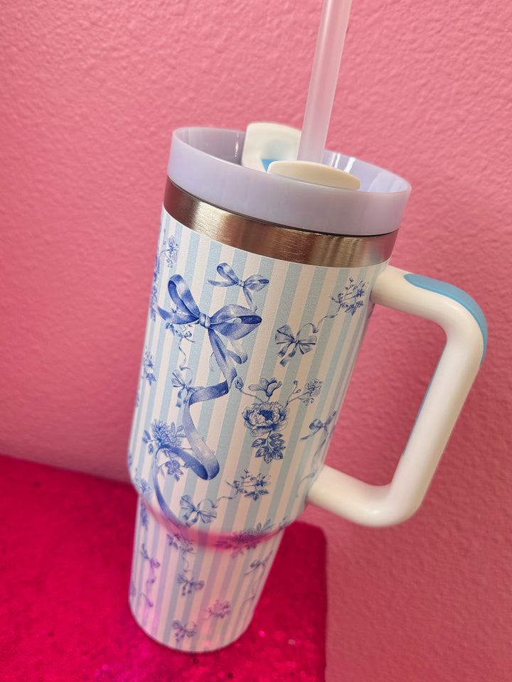Floral Bow Stripe 40oz Tumbler