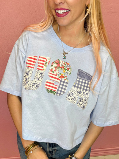 USA Patchwork Crop Top