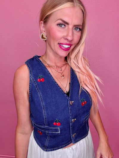 Cherry Denim Vest