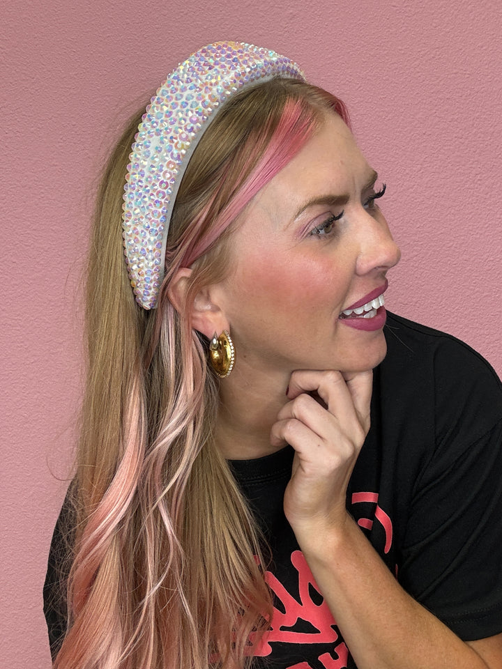 White Iridescent Rhinestone Headband
