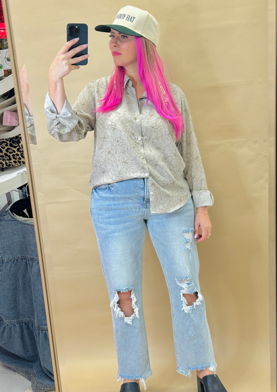 Mocha Floral Button Up Top