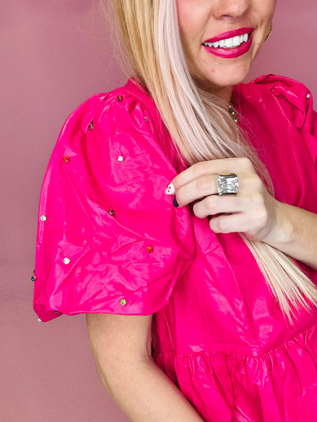 The Tracie Leather Jewel Peplum Blouse