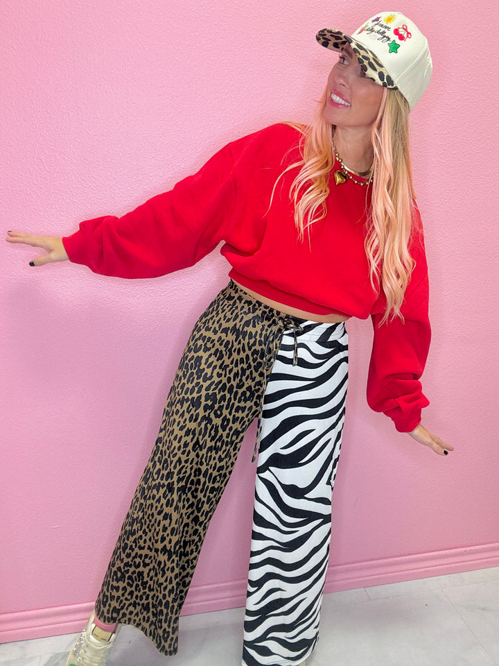 Half & Half Animal Cropped Pants