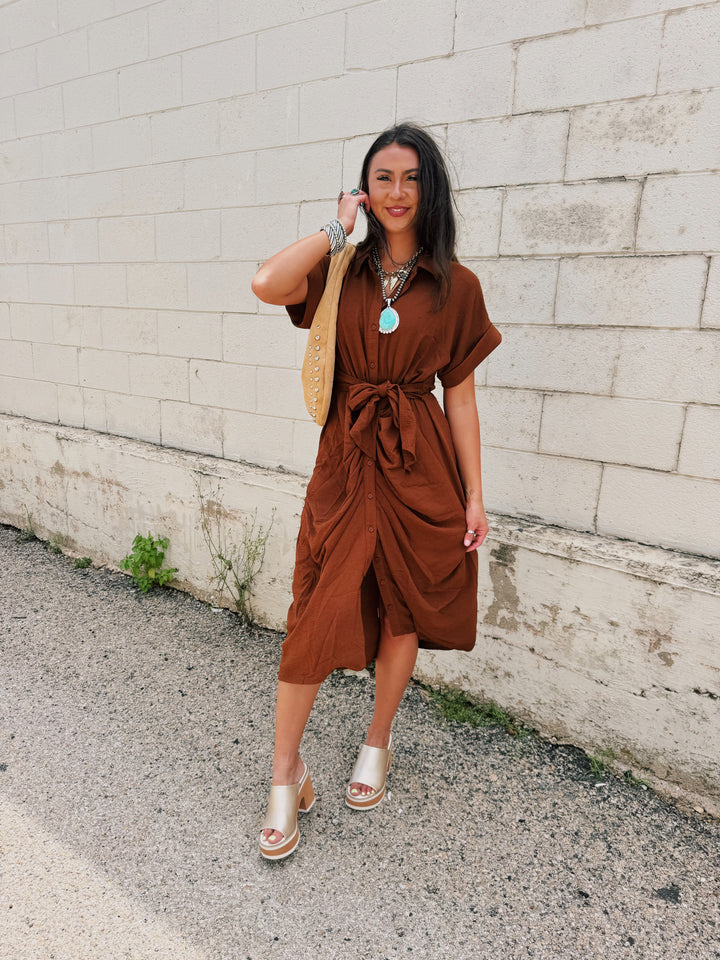 Whiskey Kiss Brown Midi Dress