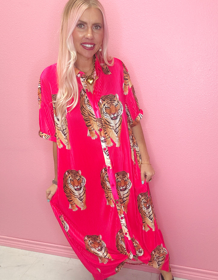 Hot Pink and Plisse Leopard Dress