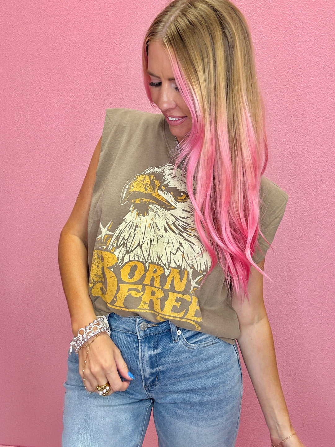 Born Free Muscle Top Graphic Tee