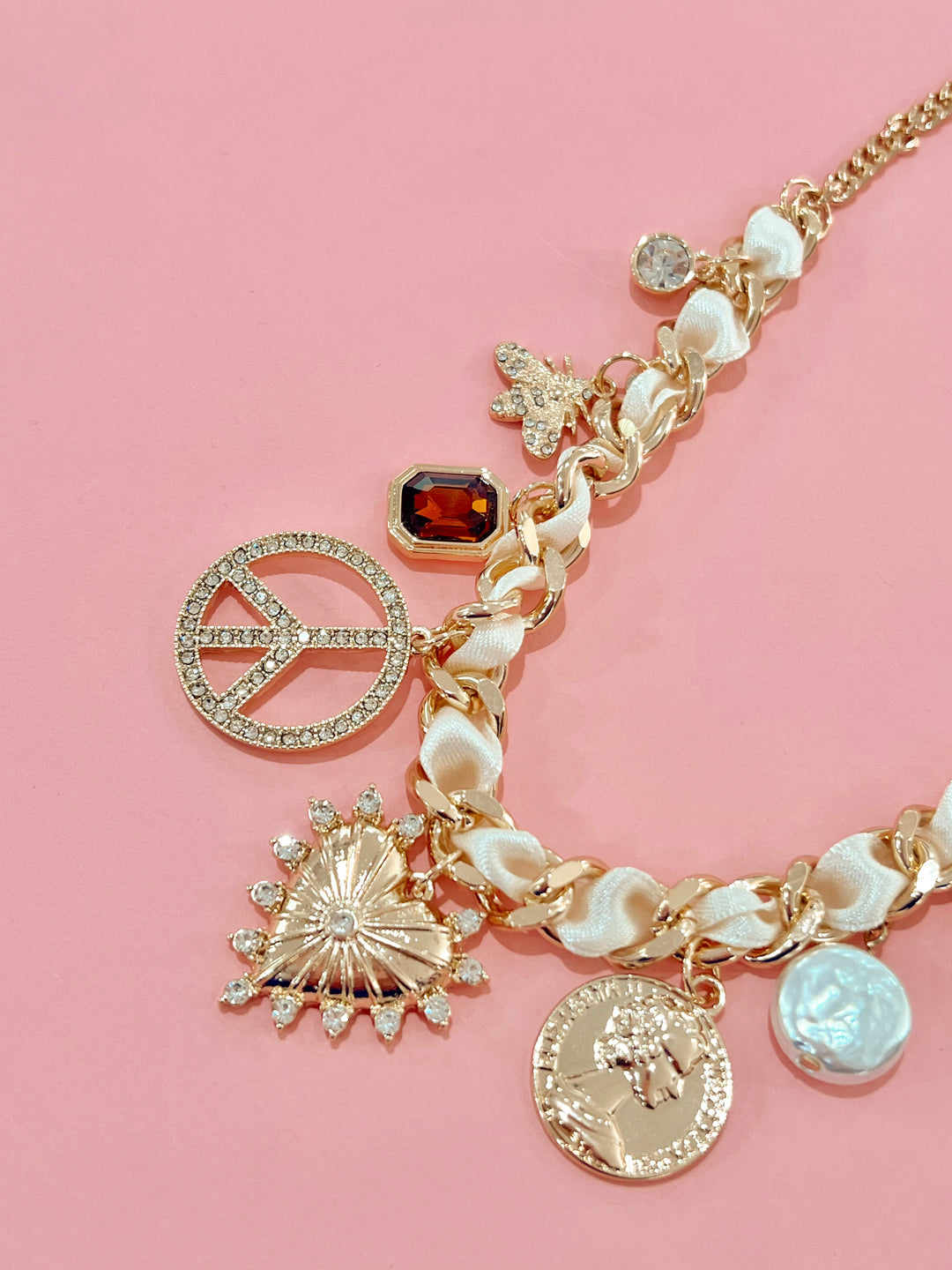 Soft Bloom Ribbon Charm Necklace