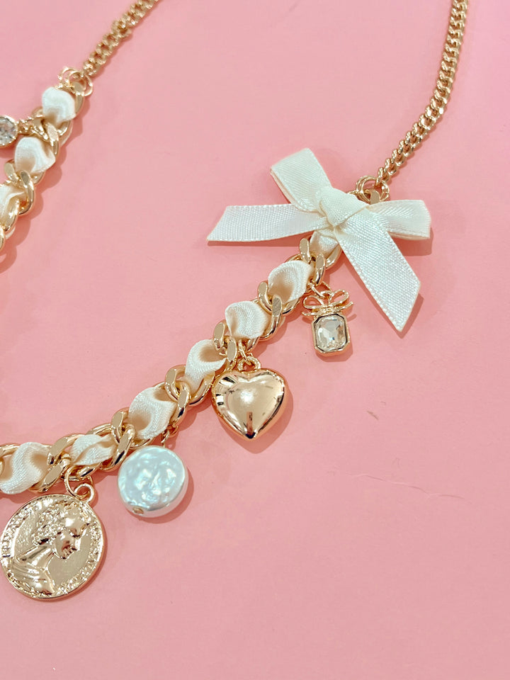 Soft Bloom Ribbon Charm Necklace