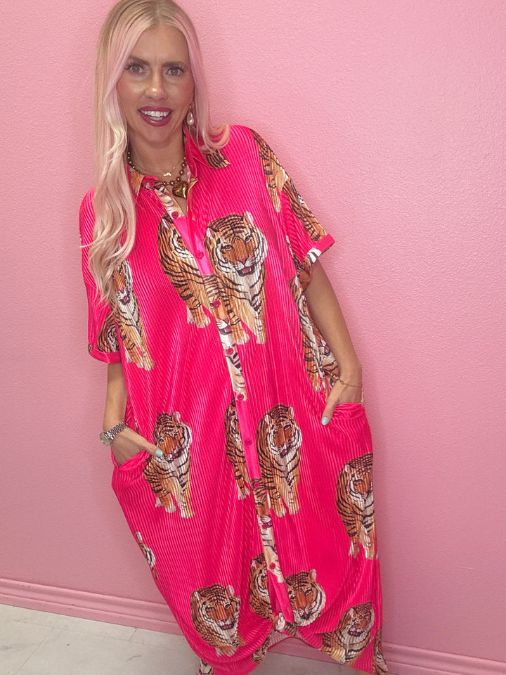 Hot Pink and Plisse Leopard Dress