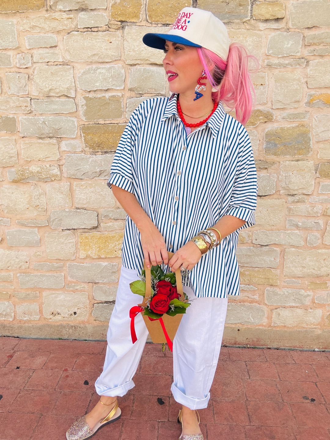 The Coastal Cruise Oversized Stripe Button-Down