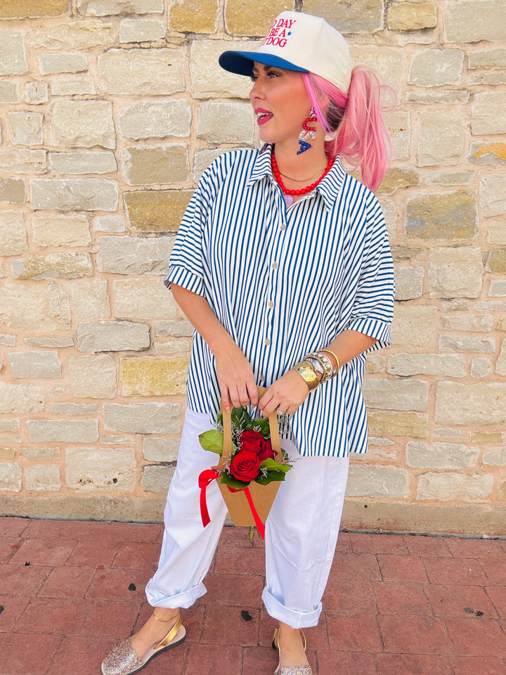 The Coastal Cruise Oversized Stripe Button-Down