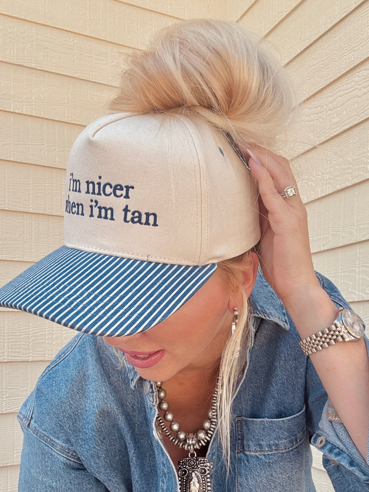 Nicer When I'm Tan Pinstripe Trucker Hat