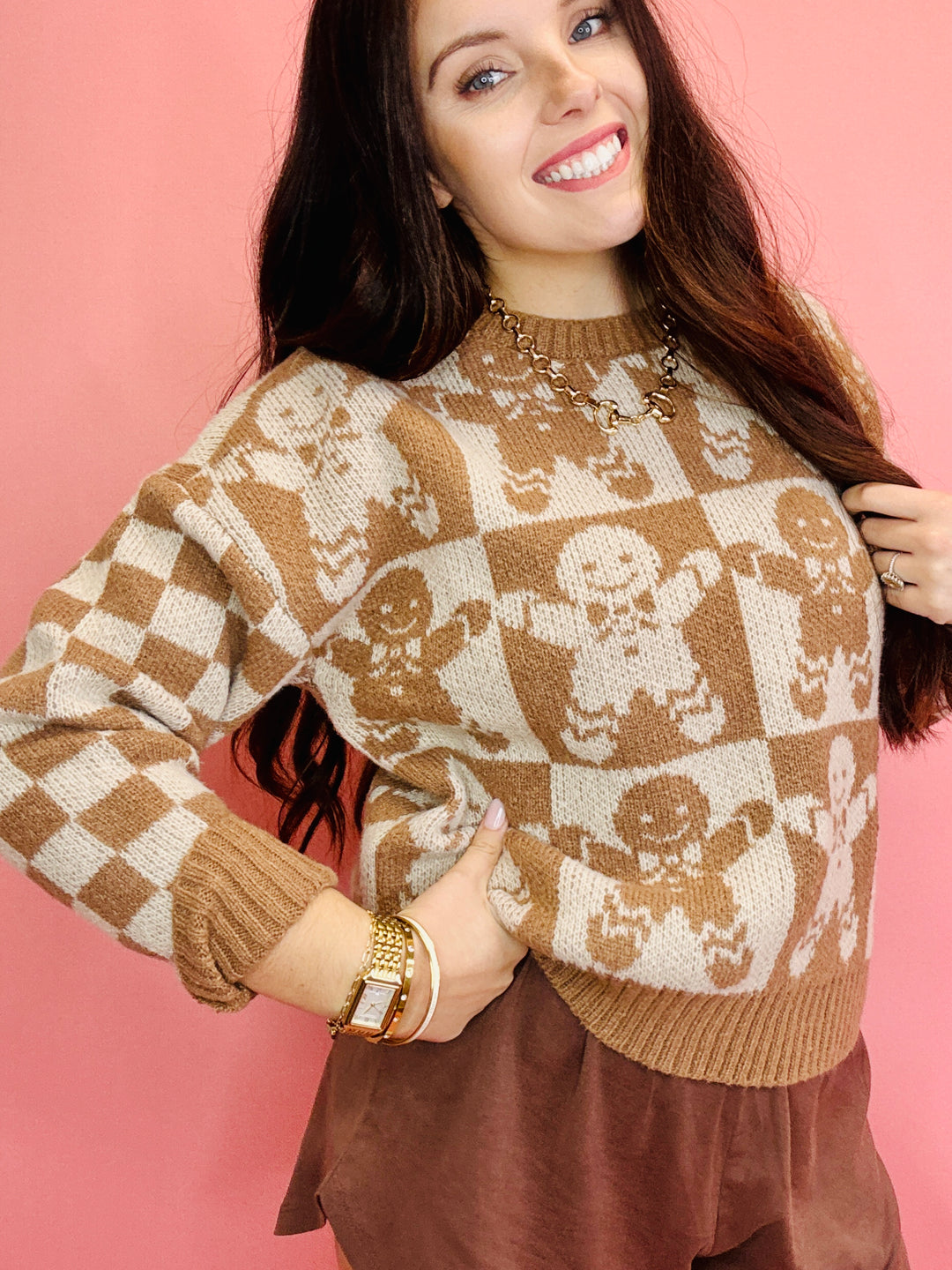 Gingerbread Checkered Sweater