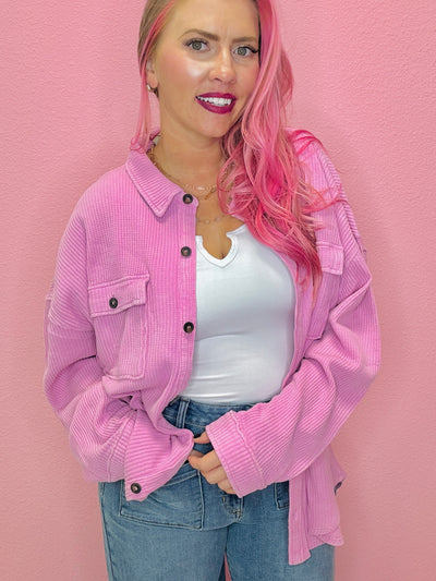 The Jeana Waffle Oversized Button Up Top