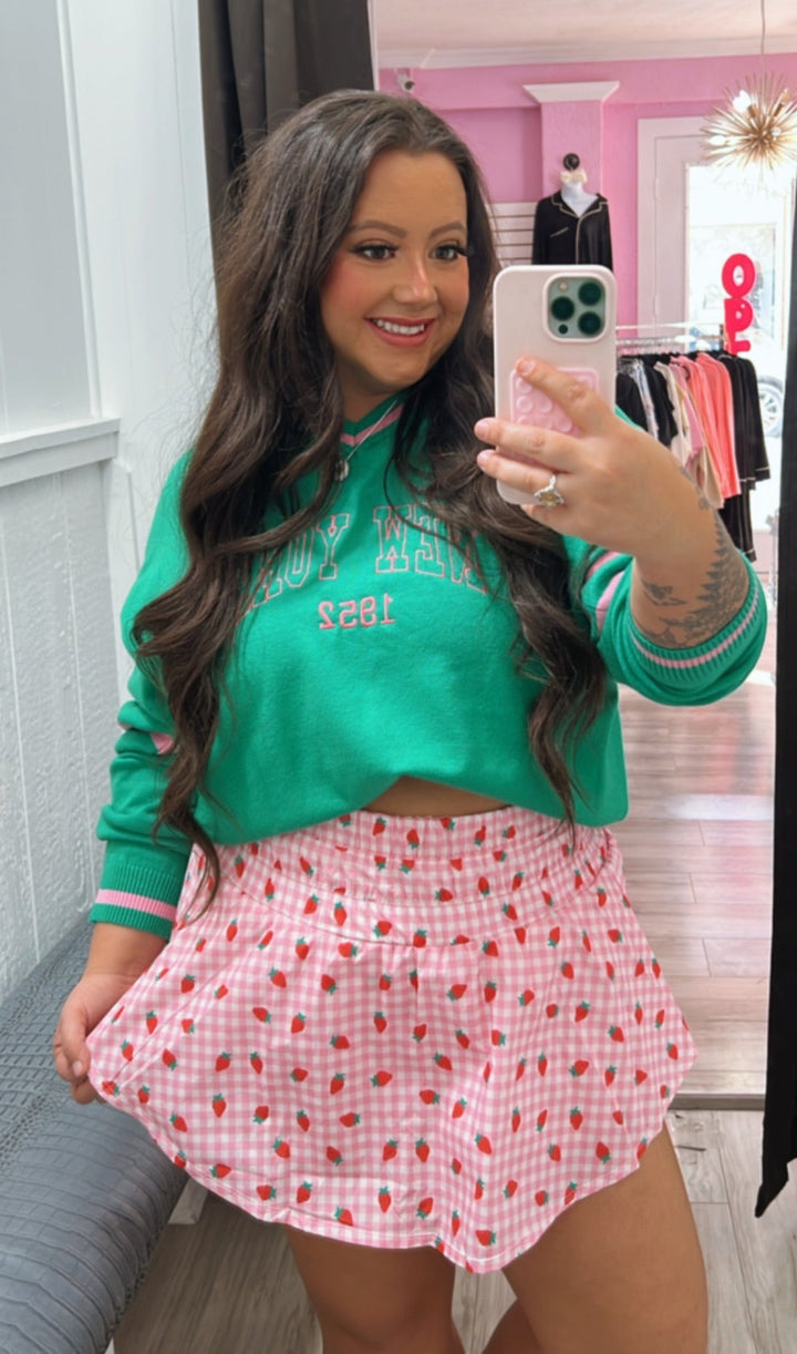 Strawberry Gingham Sporty Skort