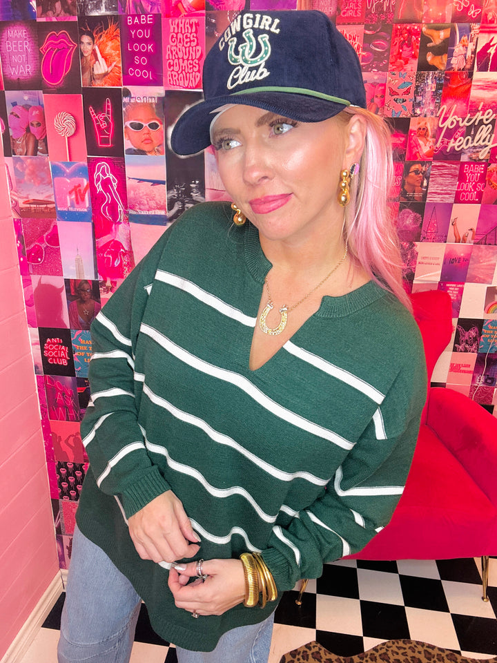 Easy Breezy Striped Split Neck Sweater
