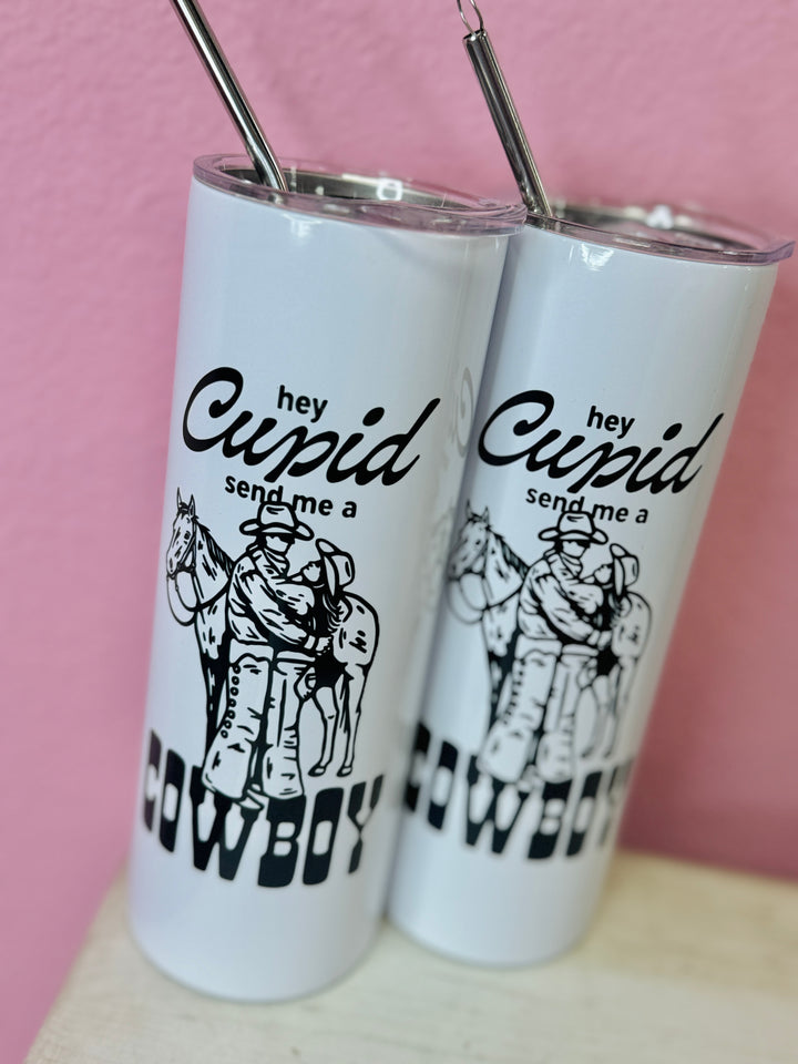 Hey Cupid Send Me A Cowboy Tall Travel Cup