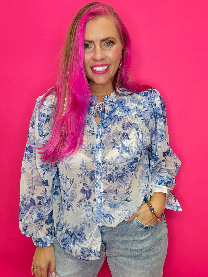 Floral Print Long Sleeve Ruffle Top