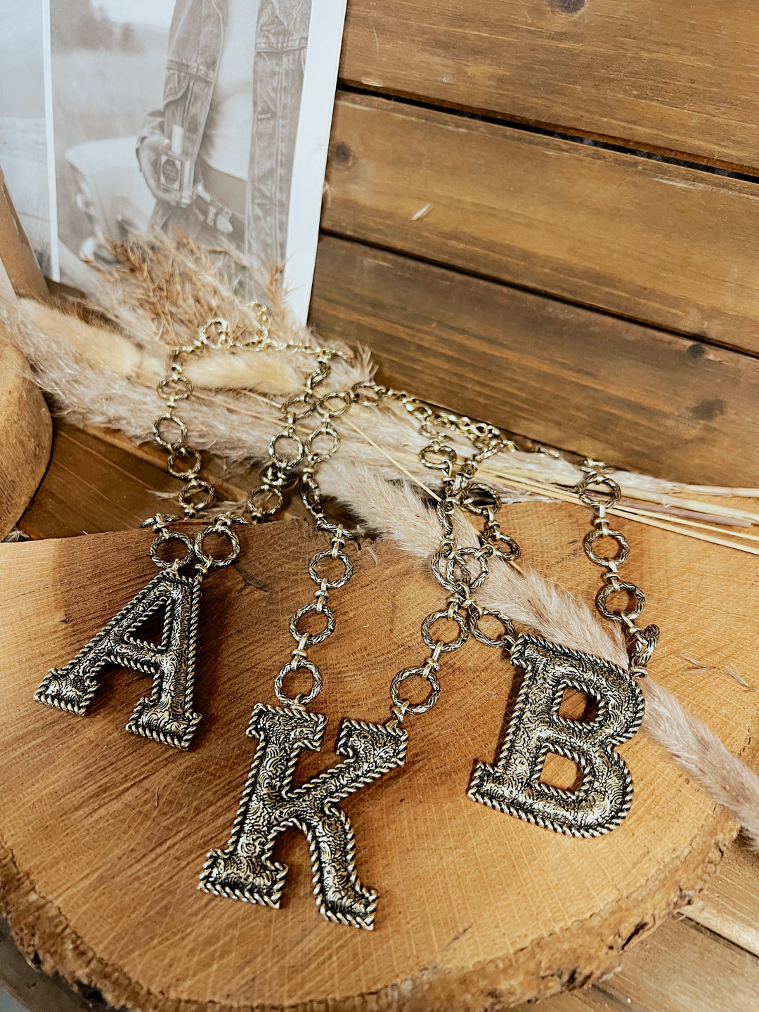 Western Antique Tooled Initial Necklace