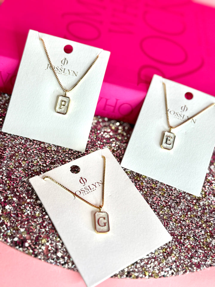 Monogram Initial Rectangle Pearly Charm Necklace