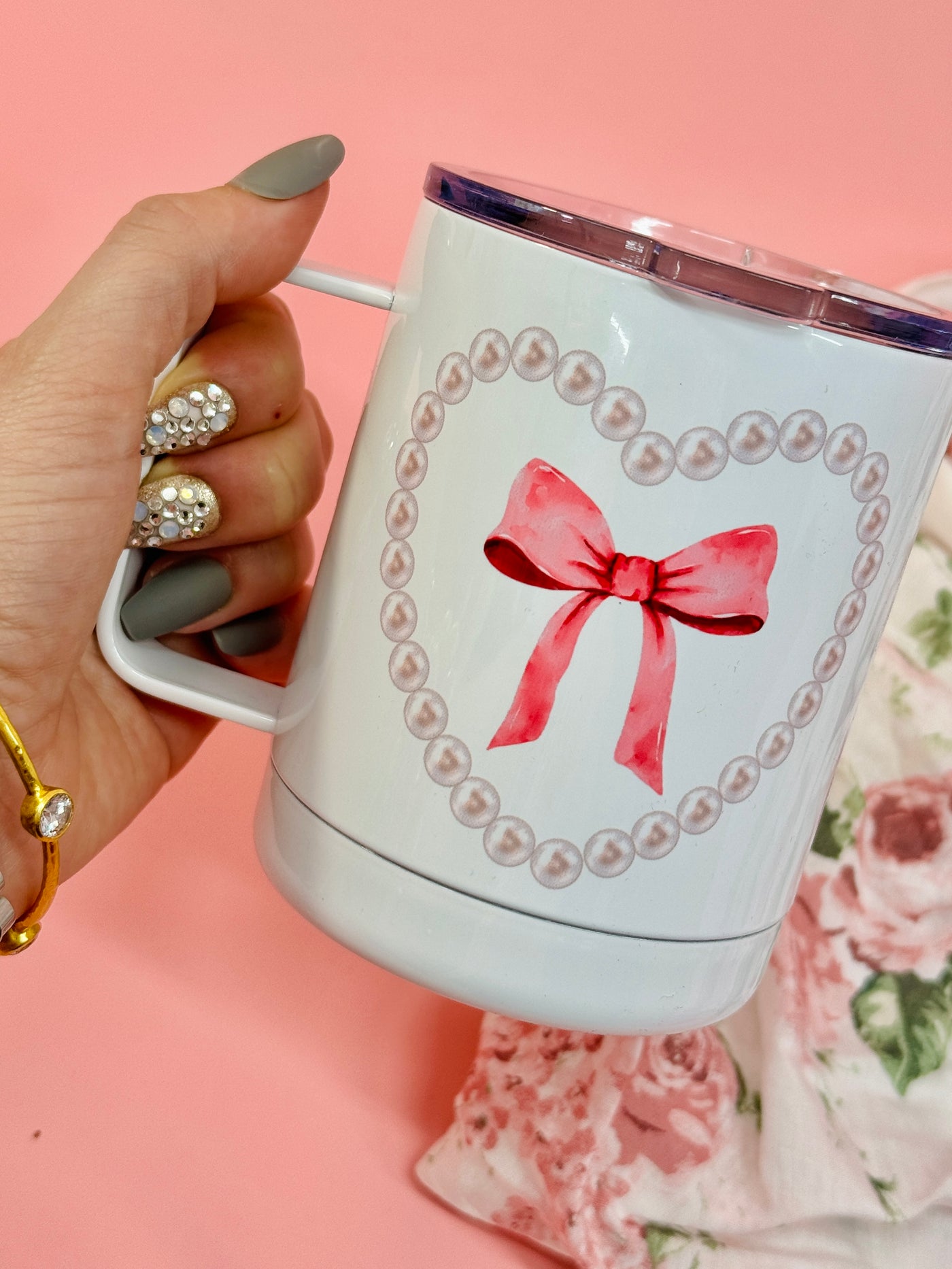 Pearls and Bows Coquette Travel Cup