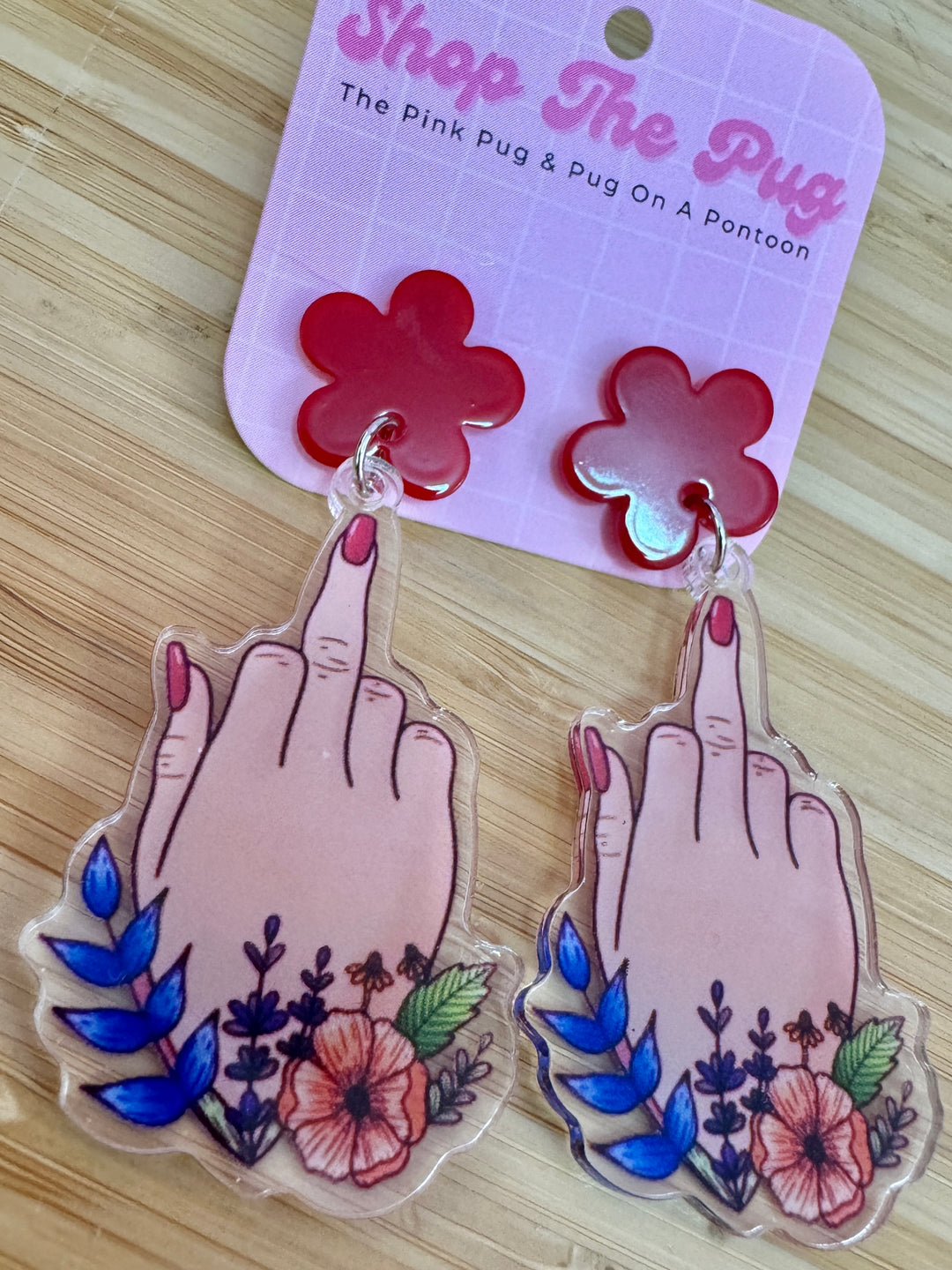 Middle Finger Floral Acrylic Earrings