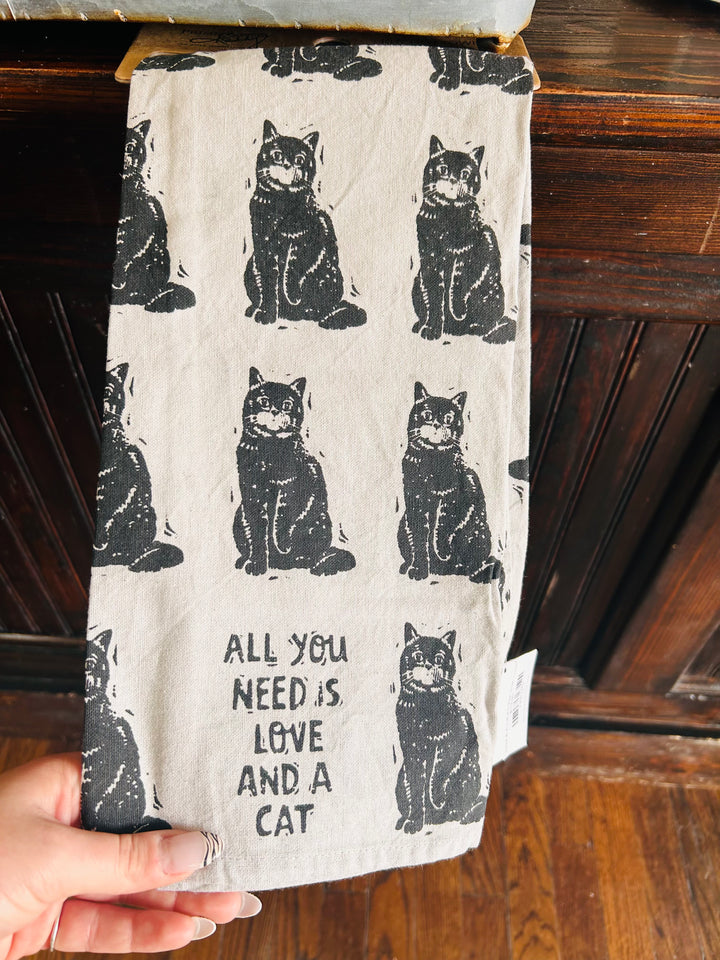 Love & A Cat Kitchen Dish Towel