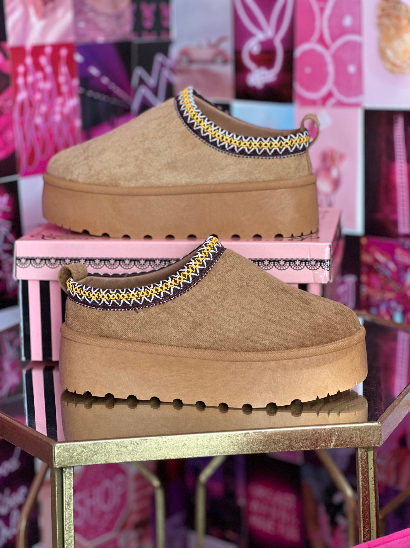 Tess Camel Platform Slippers on