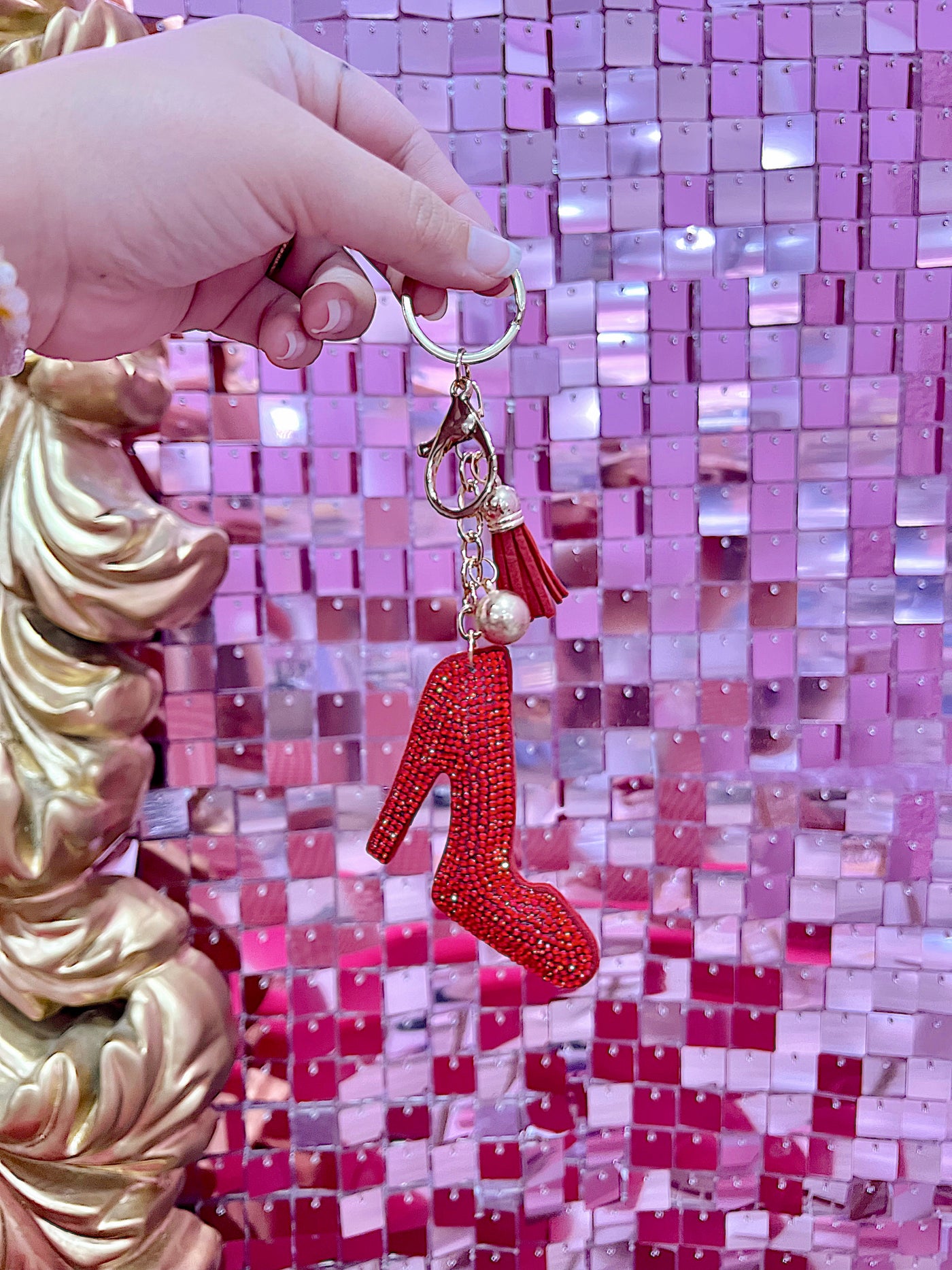 Red Heel Bedazzled Keychain