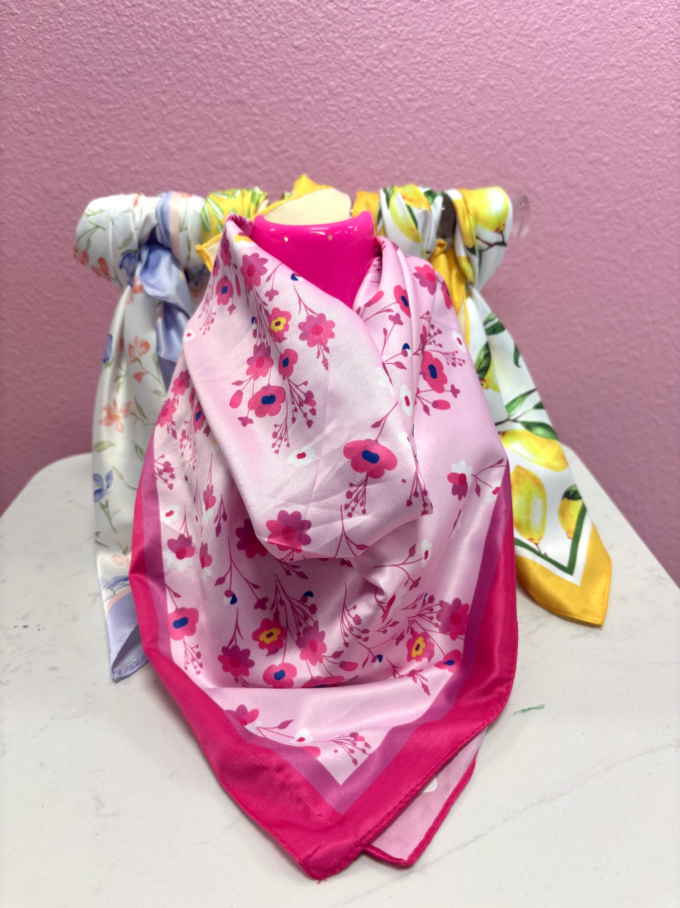 Pink Petite Flower Silky Bandana