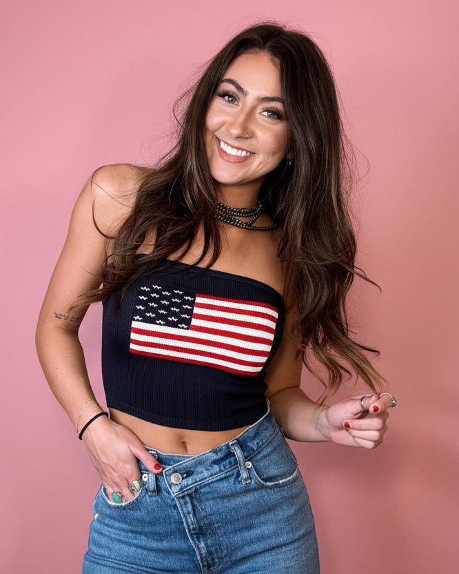 Americana Flag Knit Tube Top