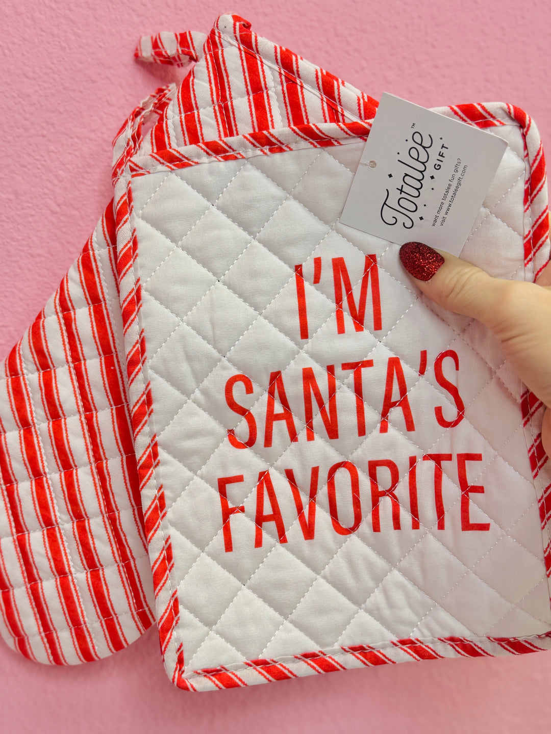 I’m Santa’s Favorite Pot Holder & Oven Mitt Set of 2
