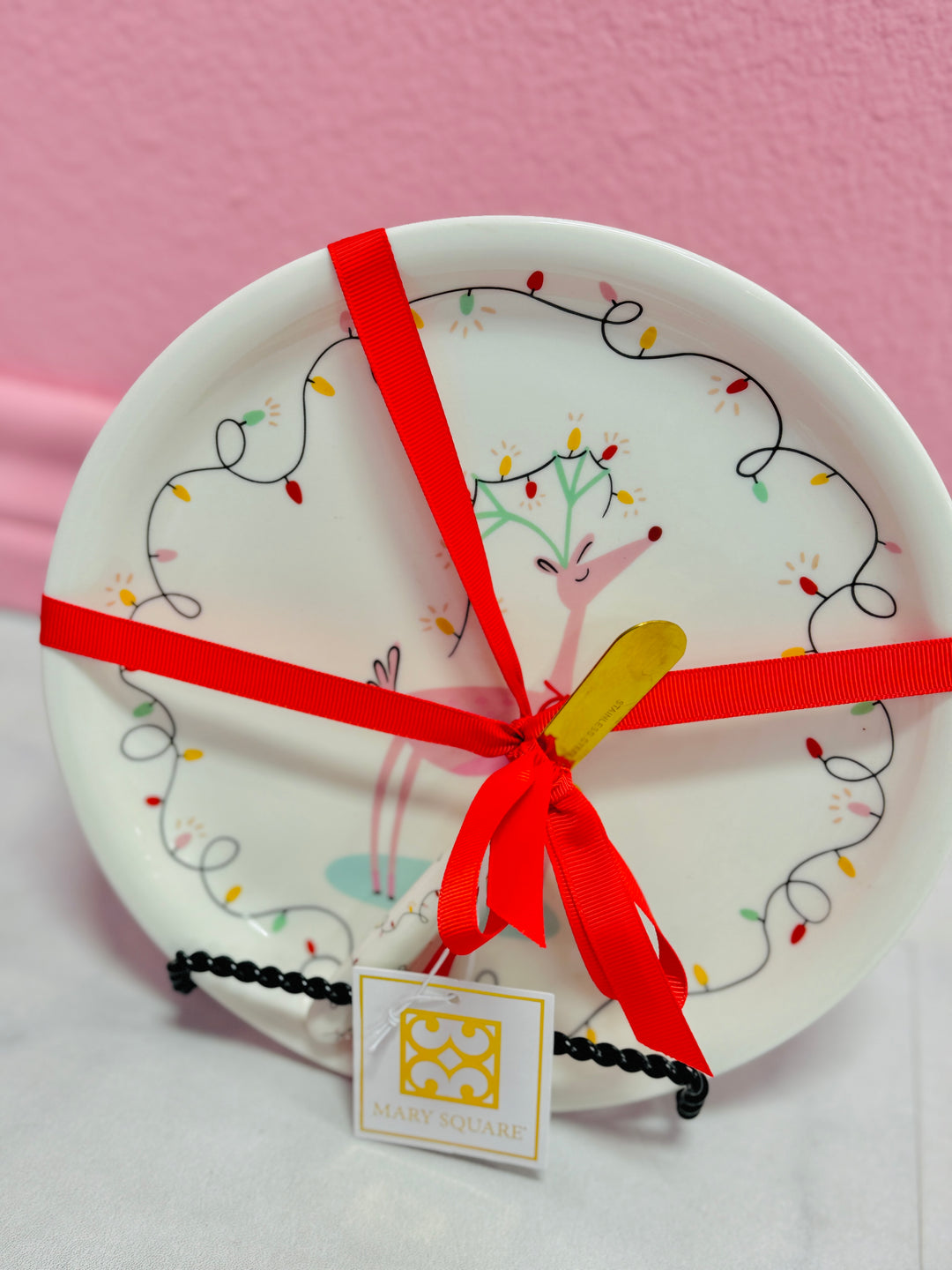 Pink Reindeer Platter with Spreader