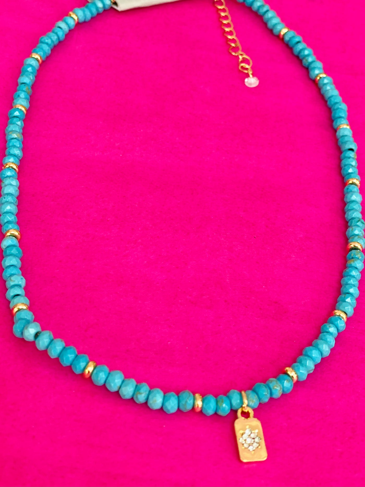 Turquoise Beaded Charm Necklace