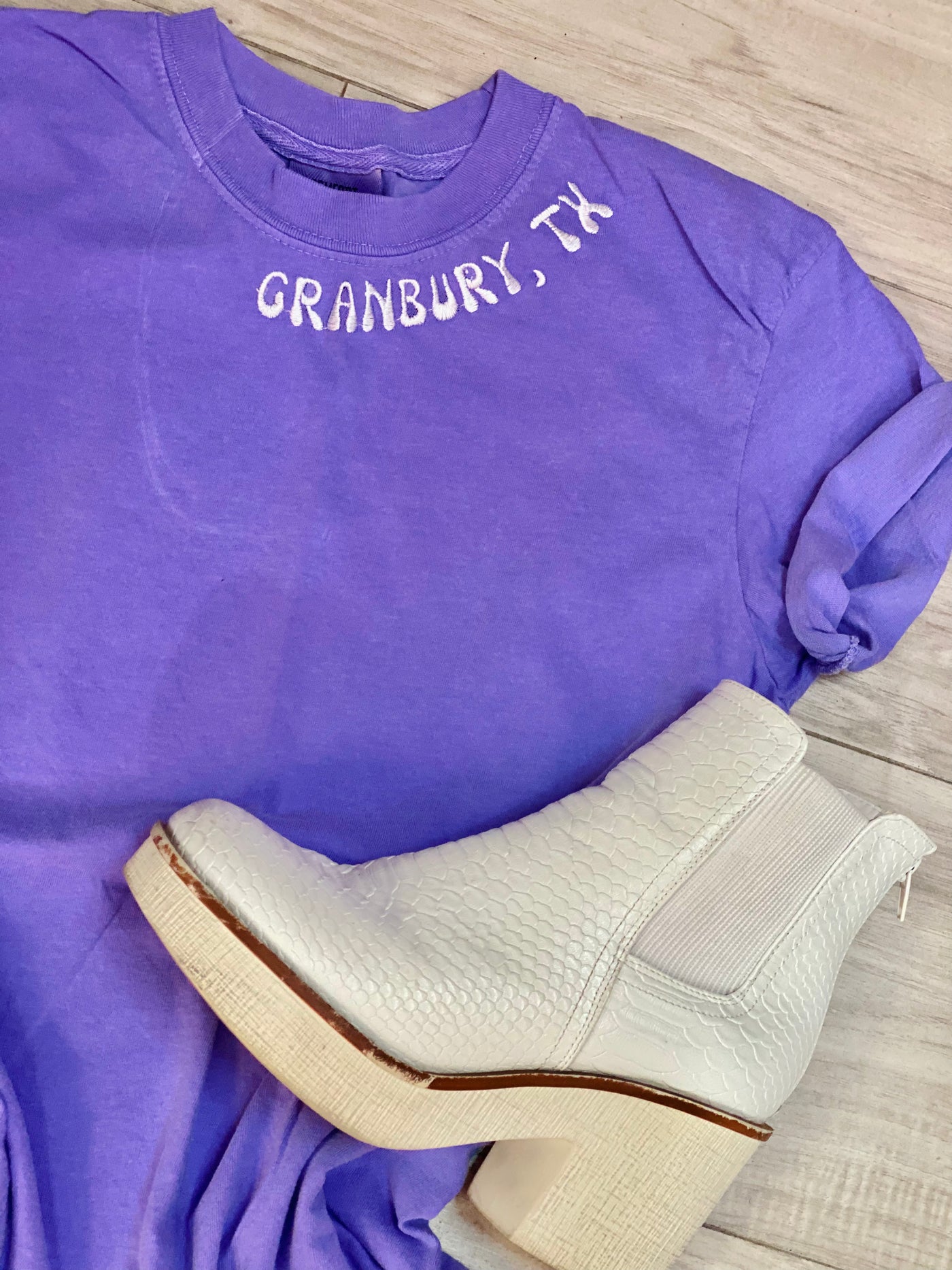 Purple Embroidered Granbury TX Tee