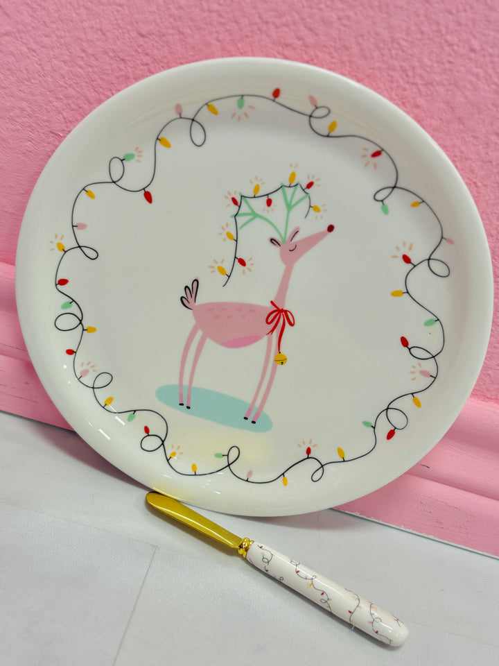 Pink Reindeer Platter with Spreader