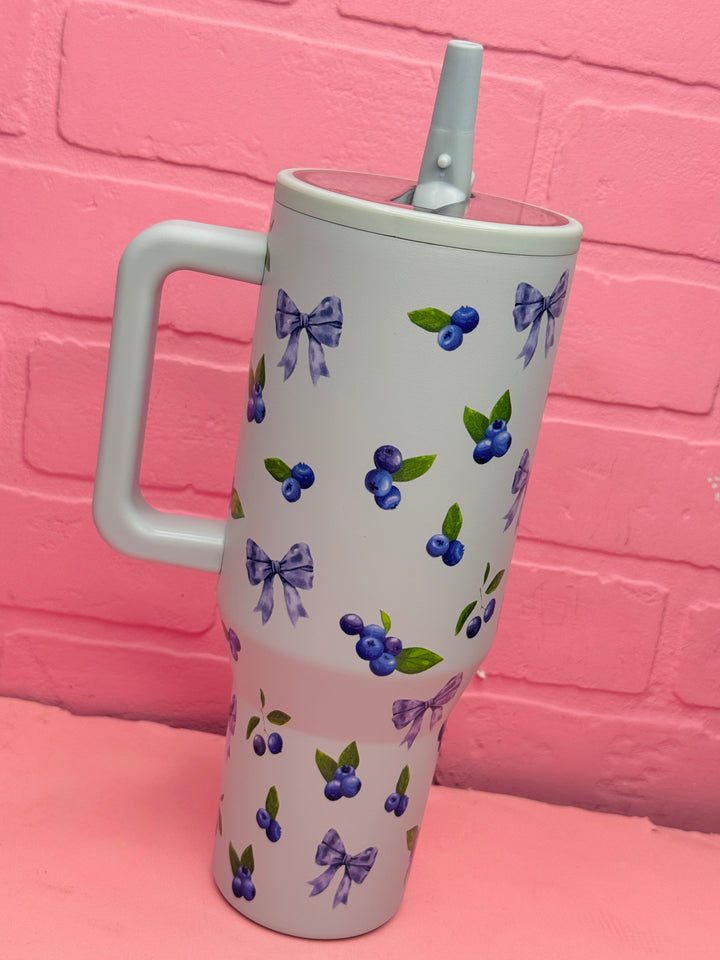 40oz Spill Free Blue Bow & Blueberry Stainless Steel Tumbler