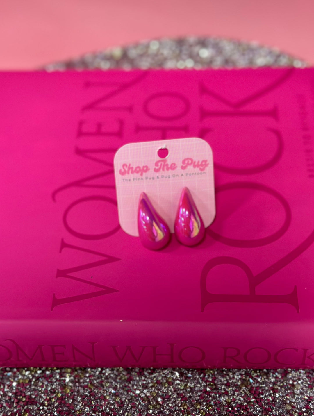 Pink Metallic Teardrop Earrings