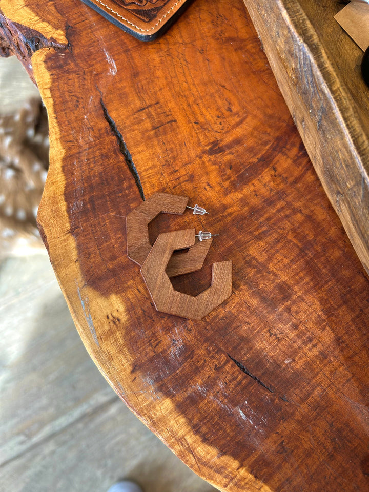 Cognac Wooden Hoop Earring