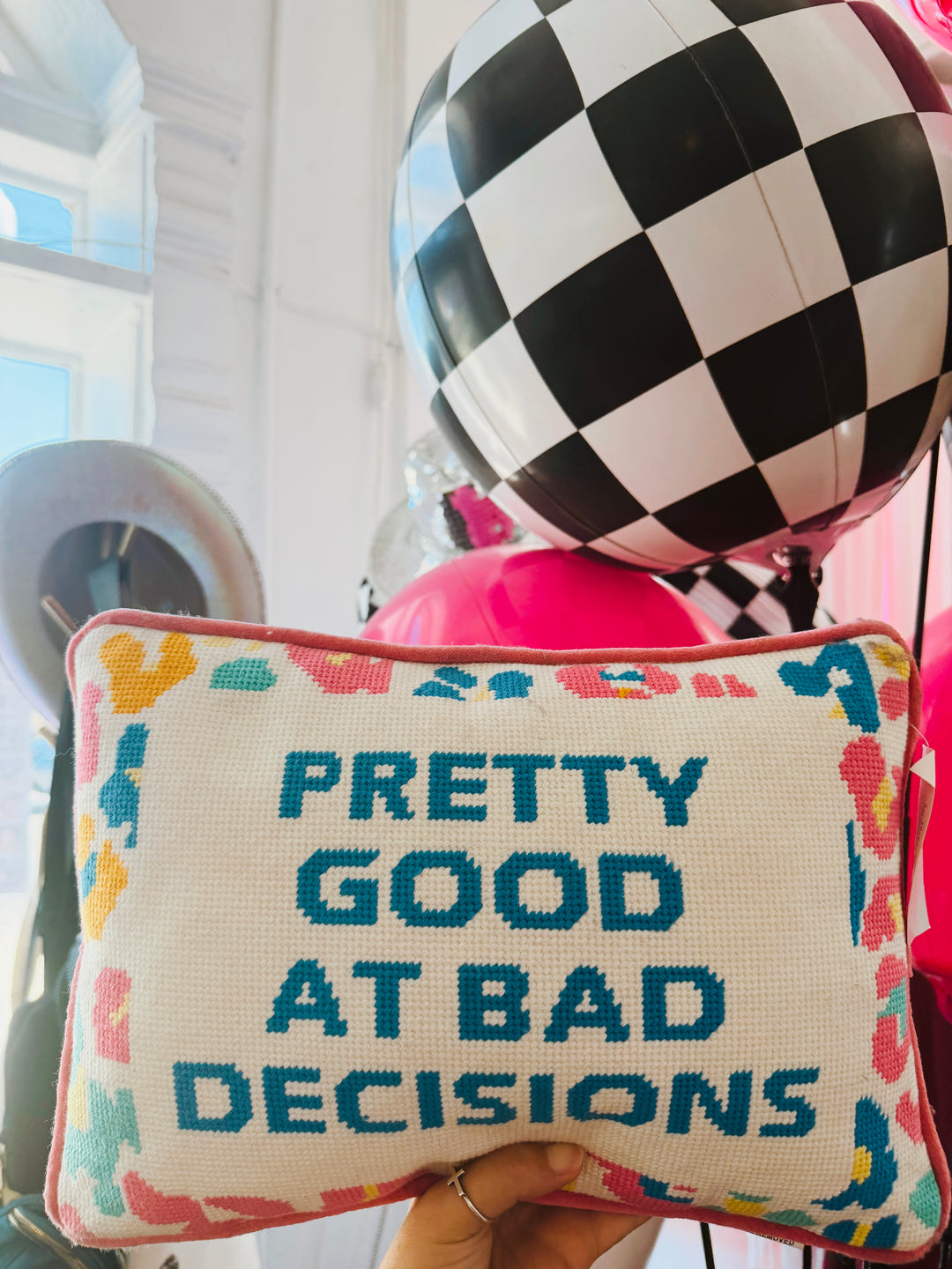 Pretty Good At Bad Decisions Needlepoint Pillow