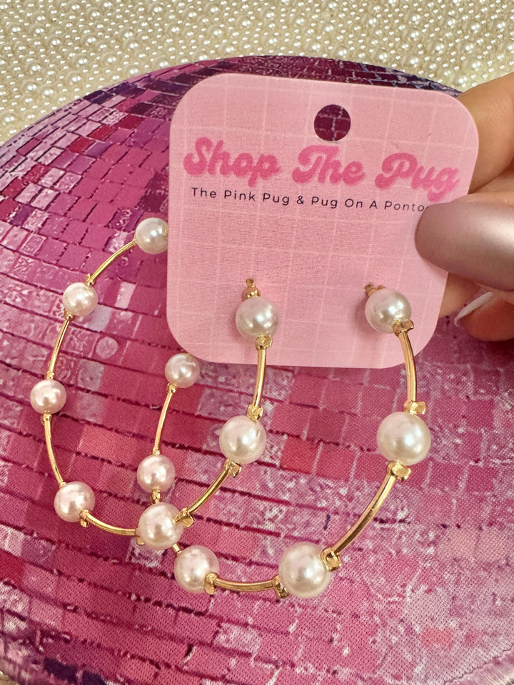 Pearl Gold Hoop Earrings
