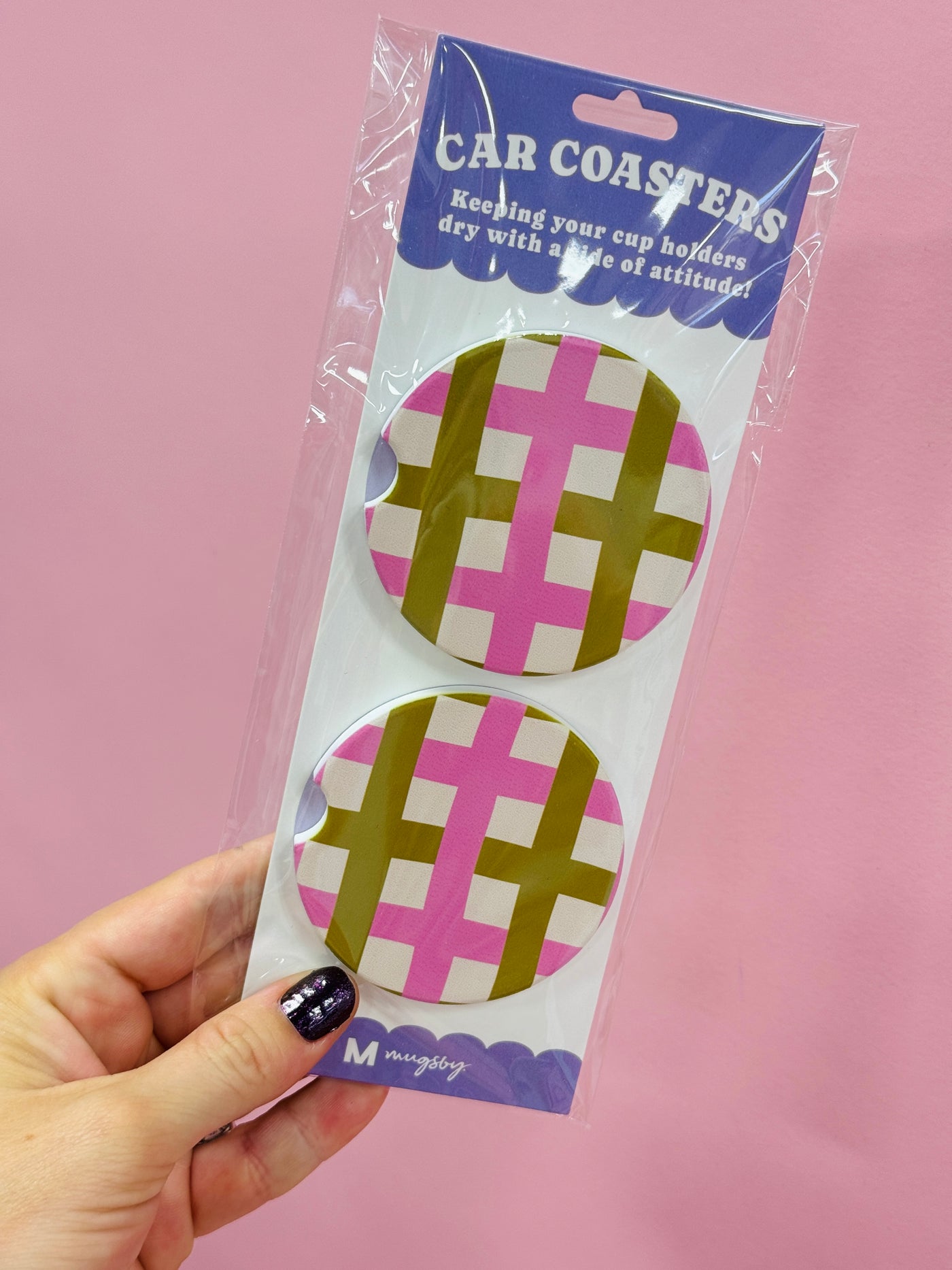 Gingham Pink Car Coasters