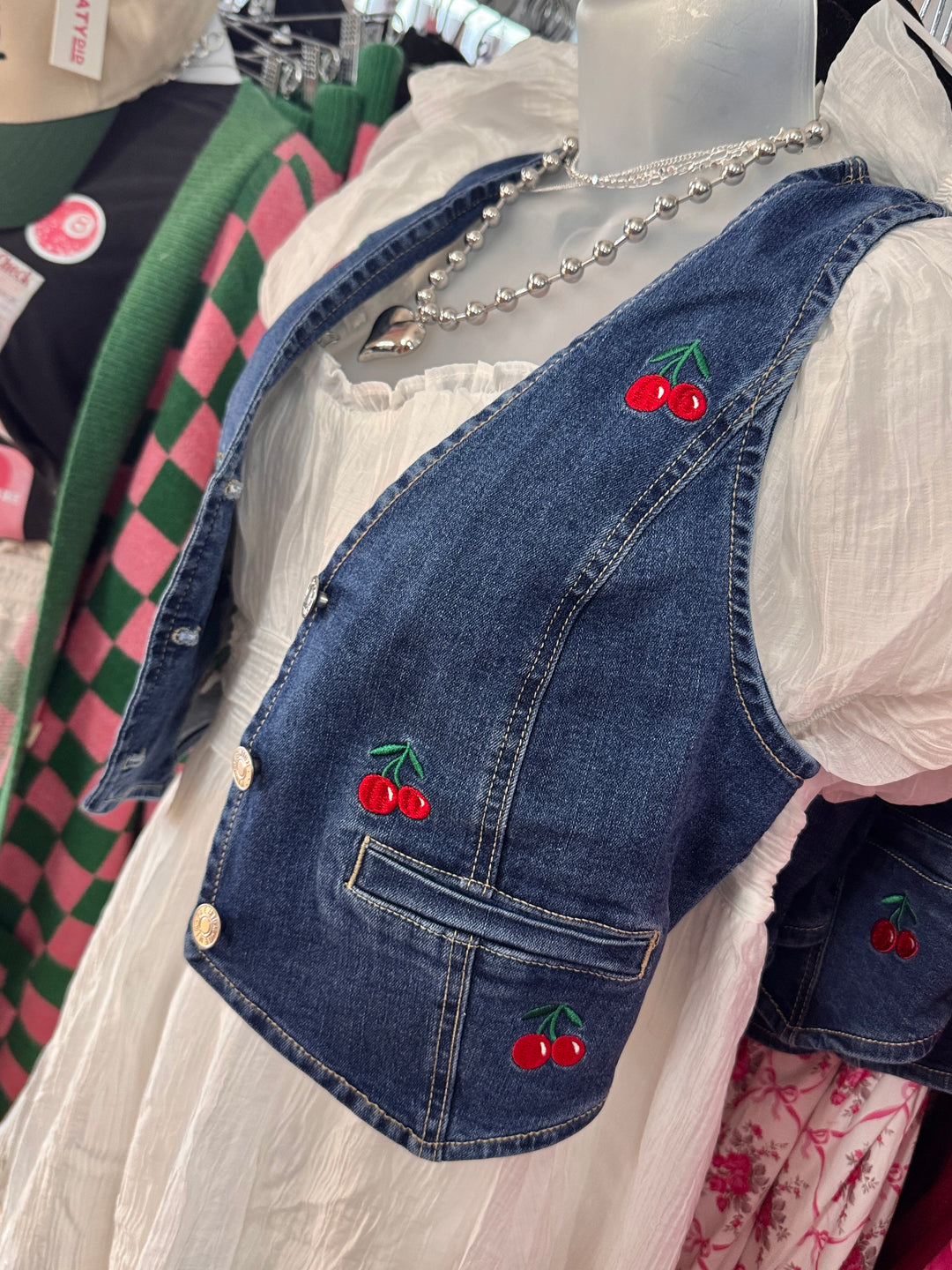 Cherry Denim Vest
