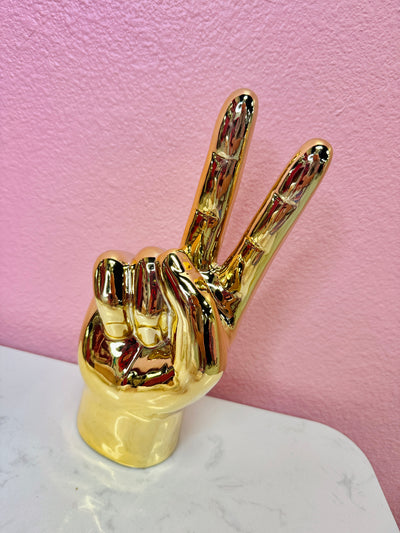 Gold Peace Hand Table Top Sculpture
