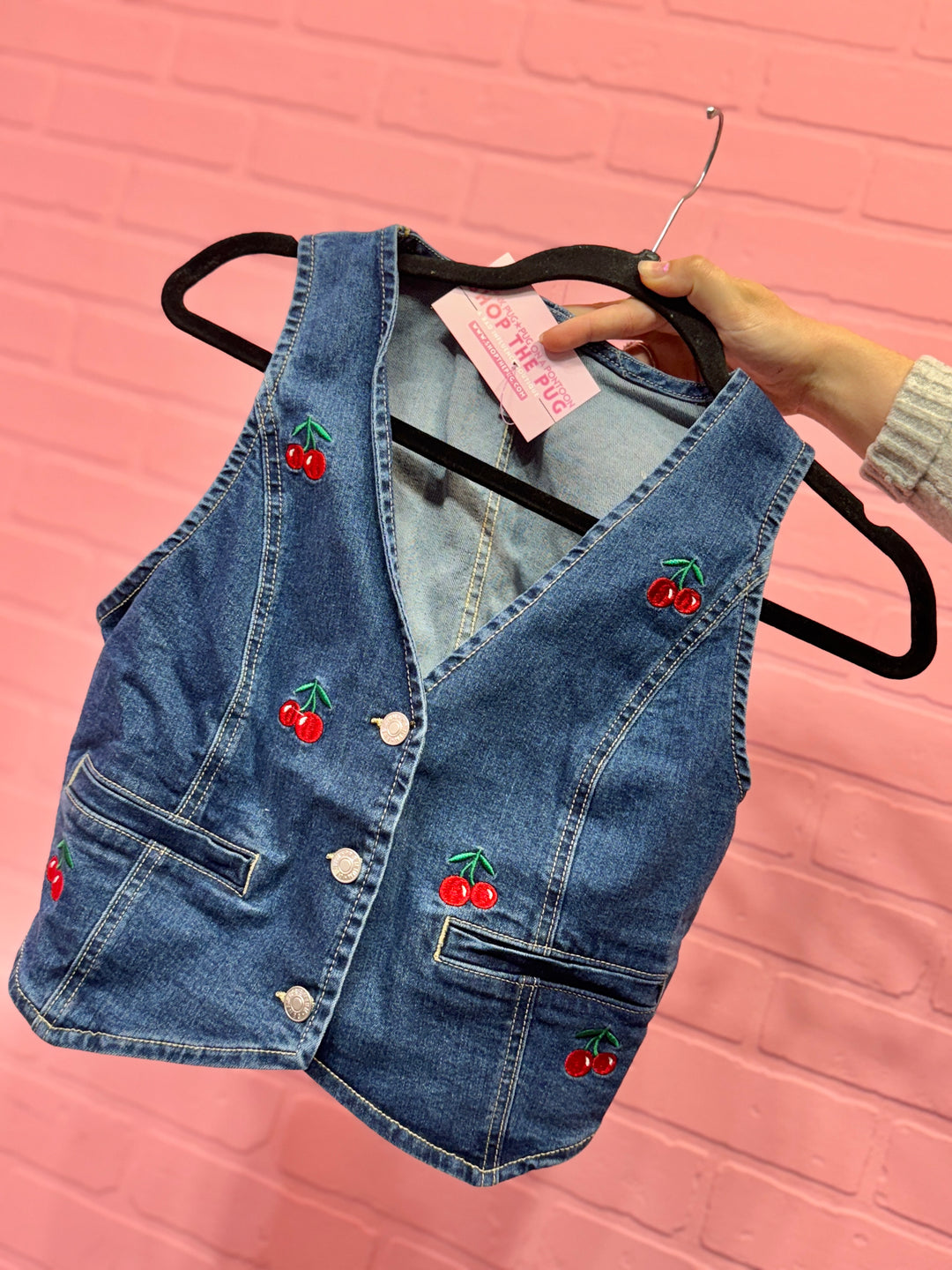 Cherry Denim Vest