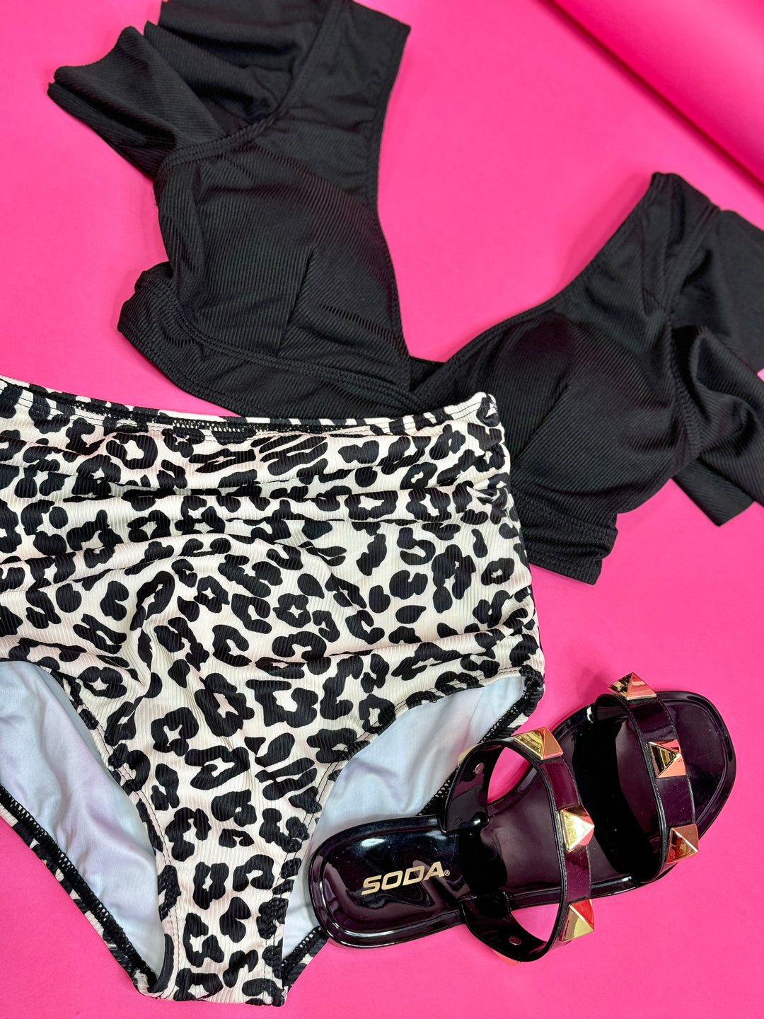 Leopard Ruffle Sleeve Swimwear Set