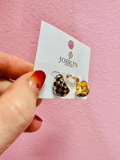 Checkered Half Moon Hoop Earrings