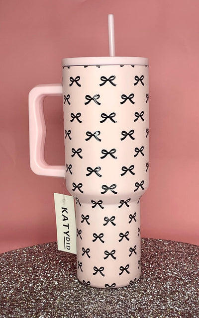 Black & Pink Mini Coquette Bows 38 oz Tumbler