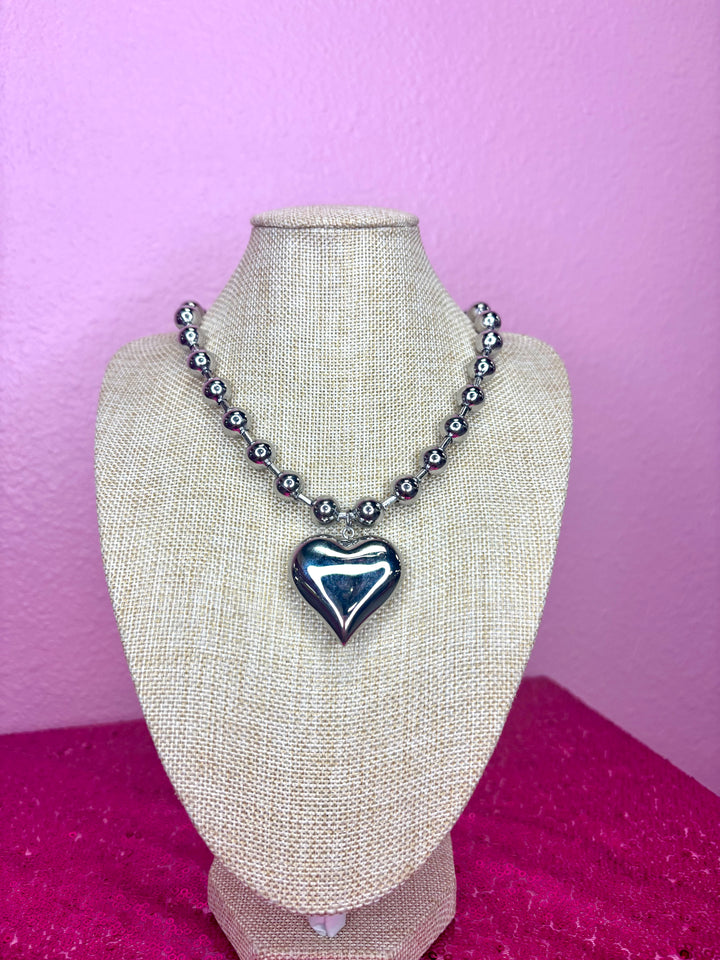 Checked In Silver Heart Bubble Necklace